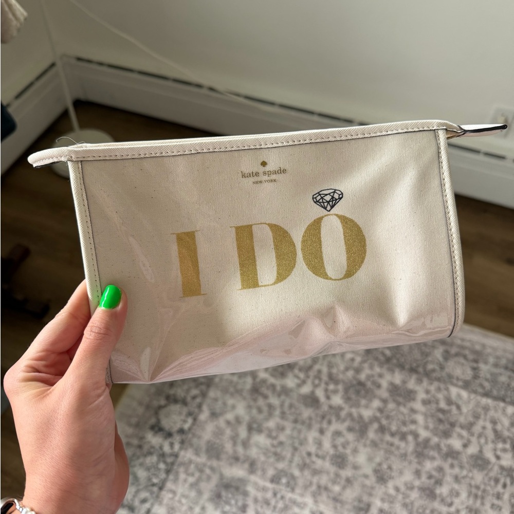 kate spade I DO I DID wedding bride cream gold makeup case